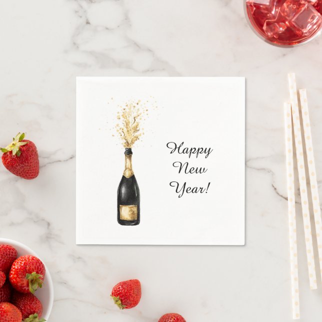 Servilleta De Papel Botella Dorada de Feliz Año Nuevo (In situ)