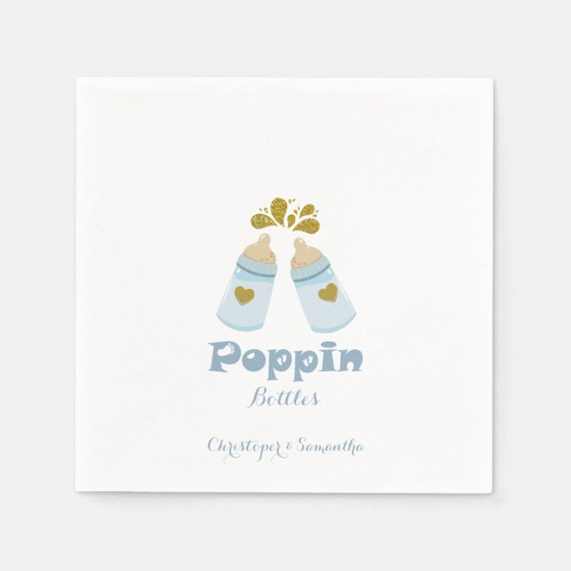 Servilleta De Papel Botellas Blue Poppin Boy Baby Shower (Anverso)