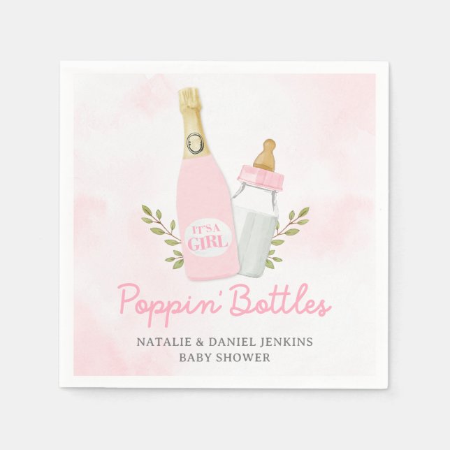 Servilleta De Papel Botellas de Poppin Chica Baby Shower Papel rosa (Anverso)