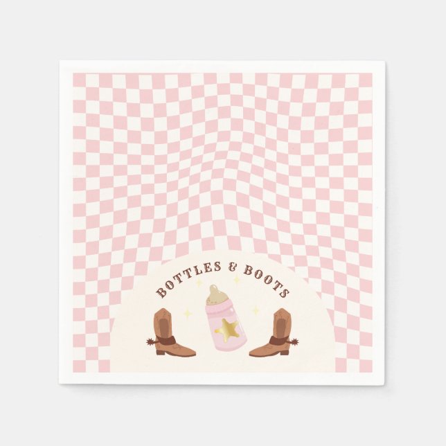Servilleta De Papel Botellas retro y boots Cowgirl Baby Shower (Anverso)