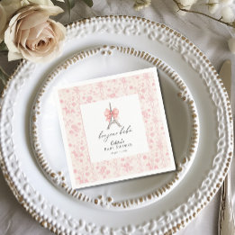 Servilleta De Papel Boujour Bebe Paris Francés Toile Pink Baby Shower