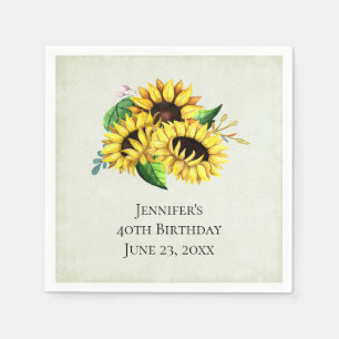 Servilleta De Papel Bouquet de girasol amarillo en acuarela Cumpleaños