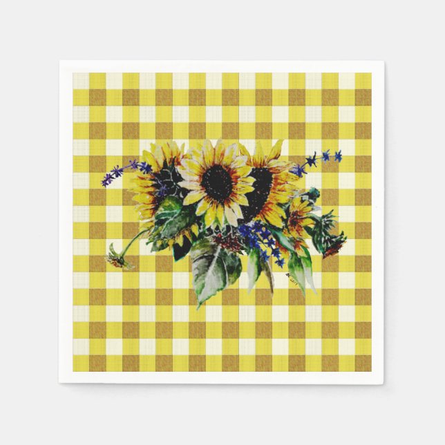 Servilleta De Papel Bouquet de girasol en Yellow Gingham (Anverso)