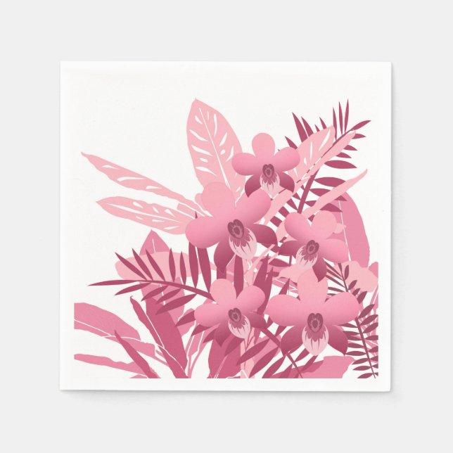 Servilleta De Papel Bouquet de plantas tropicales rosas (Anverso)