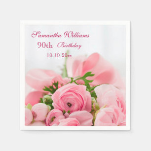Servilleta De Papel Bouquet De Rosas Rosa Rosadas Cumpleaños 90