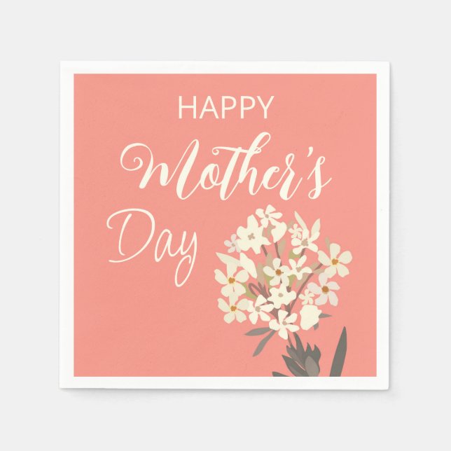 Servilleta De Papel Bouquet floral blanca / Día de la madre (Anverso)