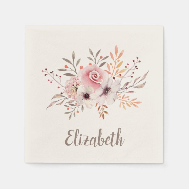 Servilleta De Papel Bouquet floral rosa pastel - Personalizado (Anverso)