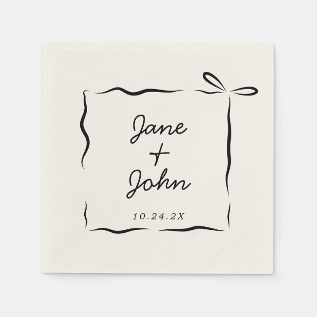 Servilleta De Papel Bow Boda Cocktail Napkins Handdraw (Anverso)