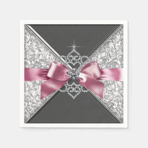 Servilleta De Papel Bow de diamante rosa y negro