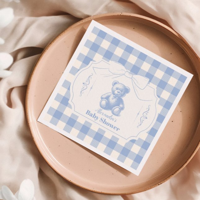 Servilleta De Papel Bow Gingham French Teddy Bear Baby Shower (Subido por el creador)