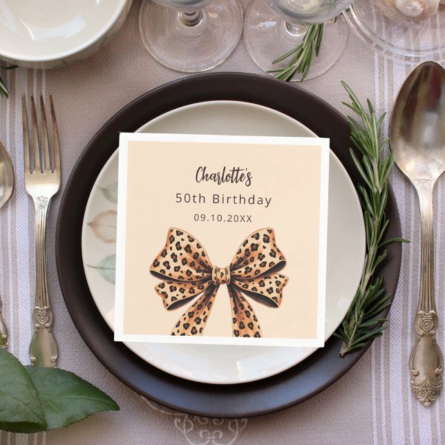 Servilleta De Papel Bow leopardo impresión beige marrón Cumpleaños (Subido por el creador)