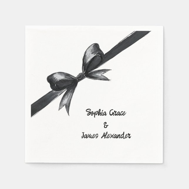Servilleta De Papel Bow negro y blanco | Boda elegante | Monocromo (Anverso)
