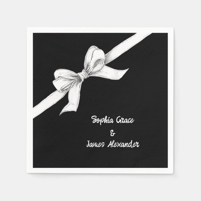 Servilleta De Papel Bow negro y blanco | Boda elegante | Monocromo (Anverso)