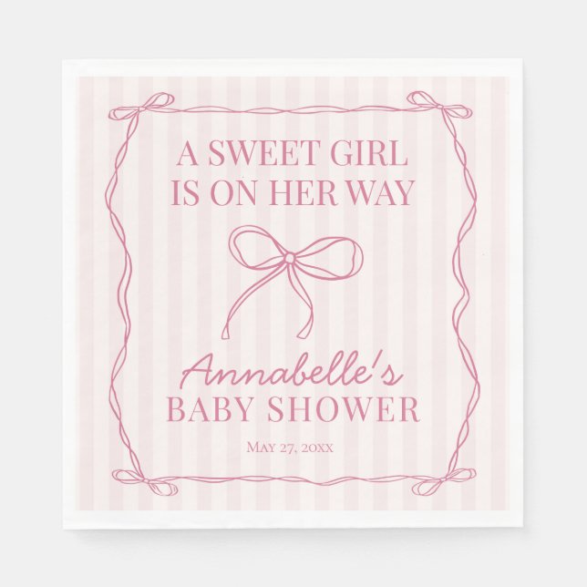 Servilleta De Papel Bow Pastel de postre Baby Shower de Coquette rosa (Anverso)
