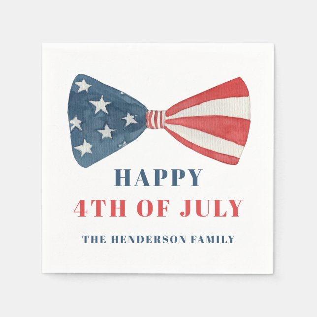 Servilleta De Papel Bow Patriótico Rojo, Blanco Y Azul 4 De Julio (Anverso)