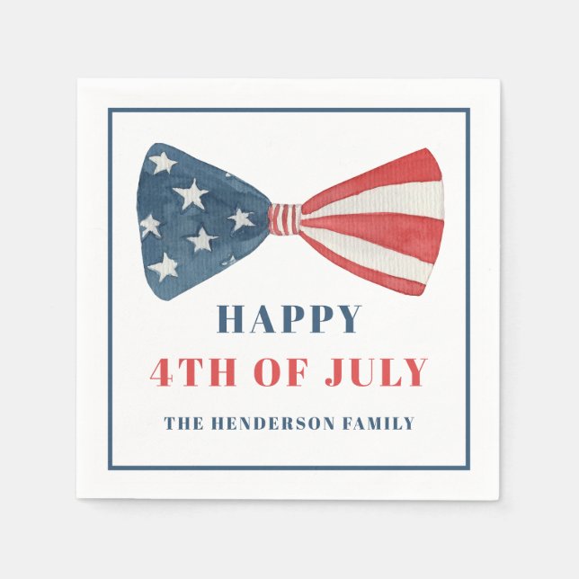 Servilleta De Papel Bow Patriótico Rojo, Blanco Y Azul 4 De Julio (Anverso)