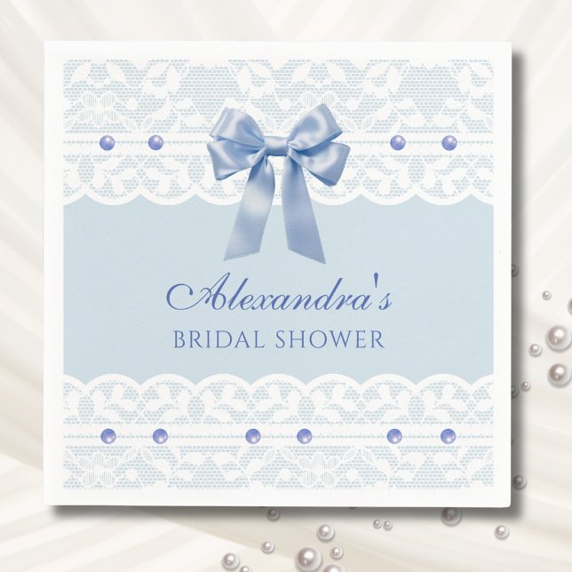 Servilleta De Papel Bow Pearl Lace Algo Azul Bridal Shower (Subido por el creador)
