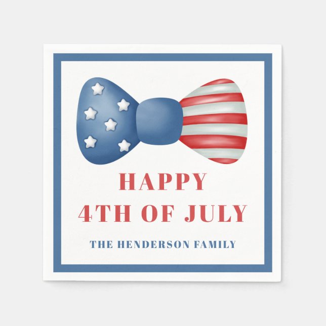 Servilleta De Papel Bow Rojo, Blanco Y Azul 4 De Julio (Anverso)
