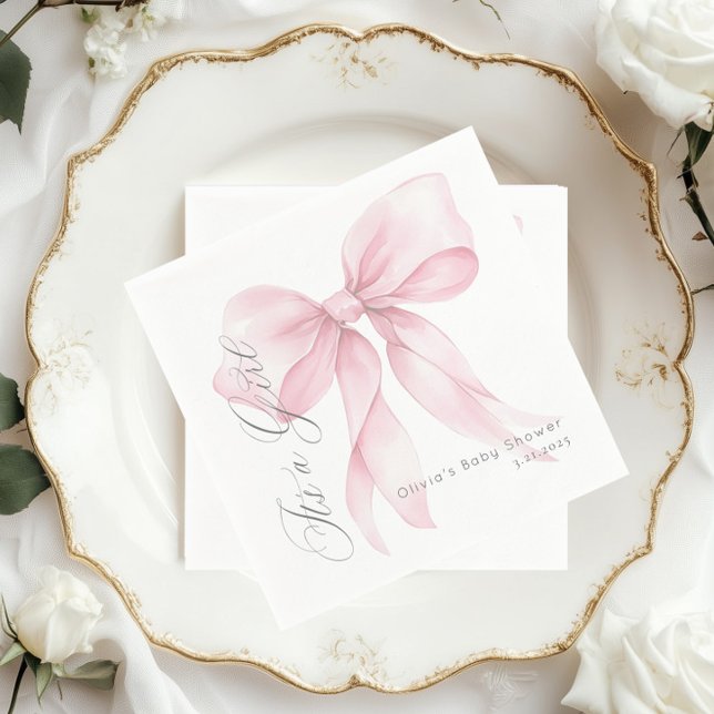 Servilleta De Papel Bow rosa Es una ducha de bebé chica (Subido por el creador)