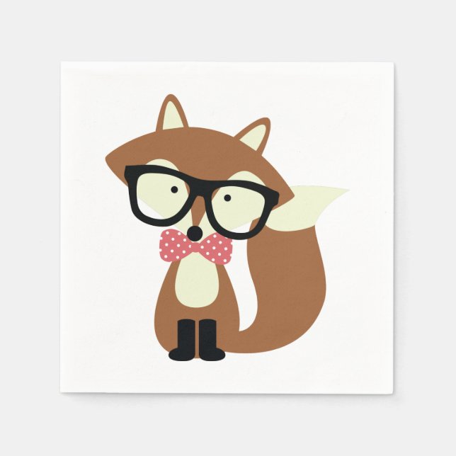 Servilleta De Papel Bow Tie y Glasses Hipster Brown Fox (Anverso)
