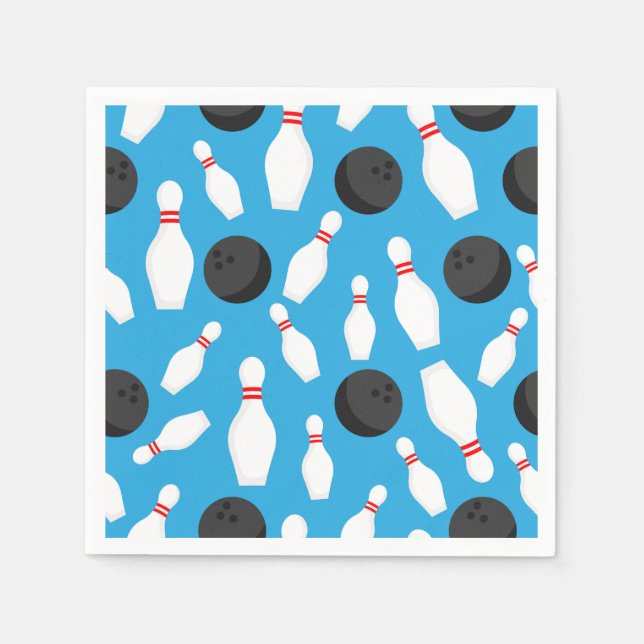 Servilleta De Papel Bowling Birthday Party Blue (Anverso)