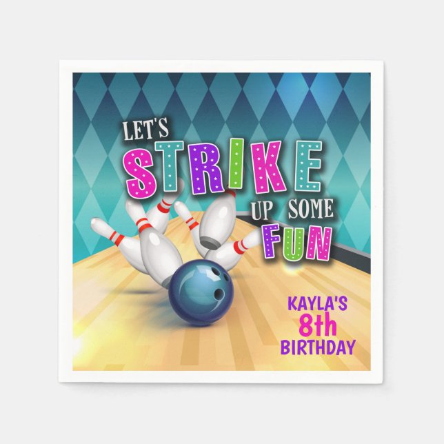 Servilleta De Papel Bowling Birthday Party Napkin - Chica (Anverso)