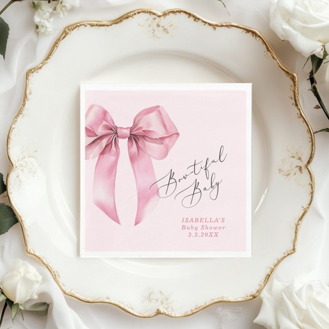 Servilleta De Papel Bowtiful Baby Pink Bow Baby Shower (Subido por el creador)