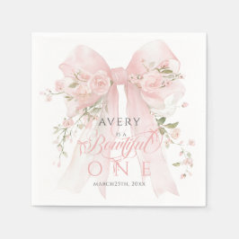 Servilleta De Papel Bowtiiful One 1st Birthday Floral Bow Girls