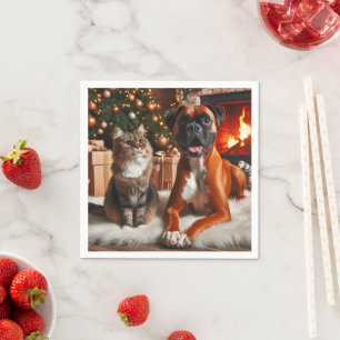 Servilleta De Papel Boxer Dog and Cat Navidades