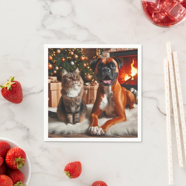 Servilleta De Papel Boxer Dog and Cat Navidades (In situ)
