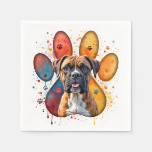 Servilleta De Papel Boxer Dog In Watercolor Pawprint