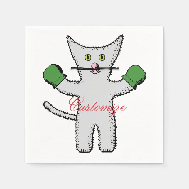 Servilleta De Papel Boxing Kitten con Mittens_Cove (Anverso)