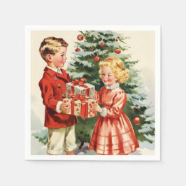 Servilleta De Papel Boy and girl giving each other Christmas presents