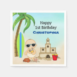 Servilleta De Papel Boy Beach Baby Sandcastle en Surfboard Primer cump