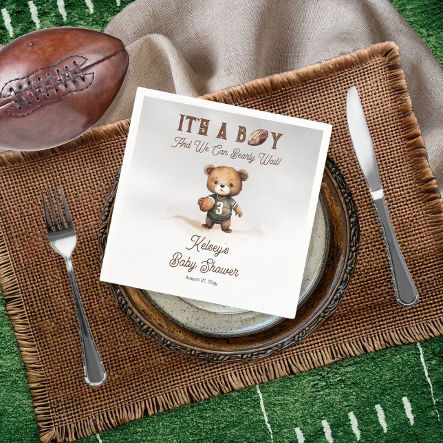 Servilleta De Papel Boy Bearly Wait American Football Baby Shower (Teddy Bear Boy American Football Baby Shower Paper Napkin - Bearly Wait Collection)