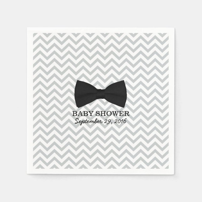 Servilleta De Papel Boy Bow Tie Chevron Stripes Baby Shower (Anverso)