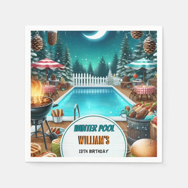 Servilleta De Papel boy bruh Barbeque Winter Pool Fiesta 13 cumpleaños (Anverso)