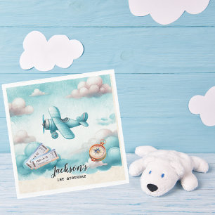 Servilleta De Papel Boy Cute Blue Airplane Viajes Niños Personalizado 