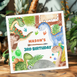 Servilleta De Papel Boy Dinosaur 3rd Birthday Party