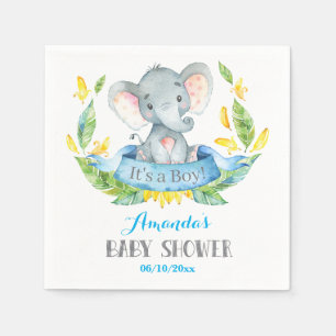 Servilleta De Papel Boy Elephant Baby Shower Blue and Grey Napkins
