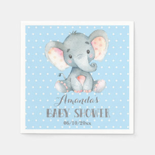 Servilleta De Papel Boy Elephant Baby Shower Blue and Grey Napkins