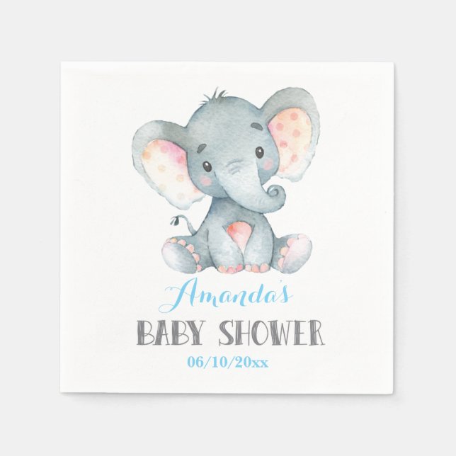 Servilleta De Papel Boy Elephant Baby Shower Blue Napkins (Anverso)