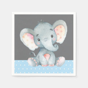 Servilleta De Papel Boy Elephant Baby Shower Blue y Grey Napkins