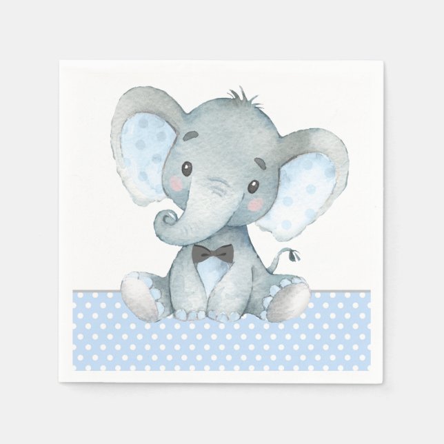 Servilleta De Papel Boy Elephant Baby Shower Paper Napkins (Anverso)