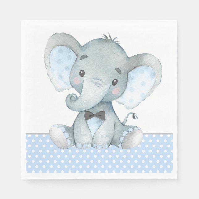 Servilleta De Papel Boy Elephant Baby Shower Paper Napkins (Anverso)