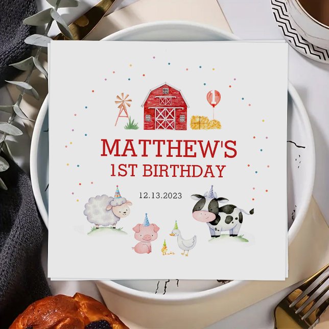 Servilleta De Papel Boy Farm Animals Red Birthday (Subido por el creador)