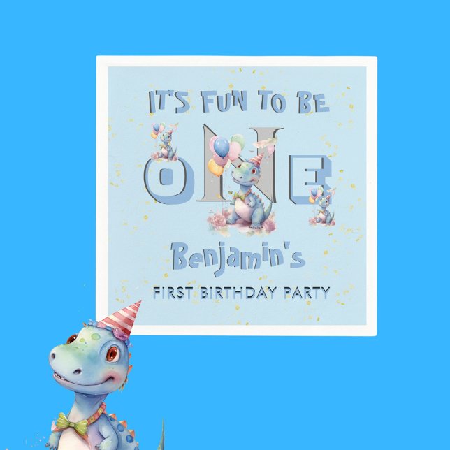 Servilleta De Papel Boy First Birday Fun One Dinosaur Coctail (Subido por el creador)