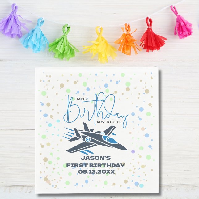 Servilleta De Papel Boy First Birday Jet Fighist Airplane Blue White (Subido por el creador)