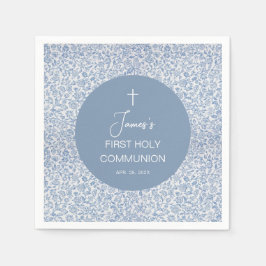Servilleta De Papel Boy First Communion Blue and White Floral Pattern