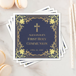 Servilleta De Papel Boy First Community Navy Blue Faux Gold Cross